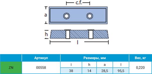 Анод цинковый для транцевых плит BENNETT