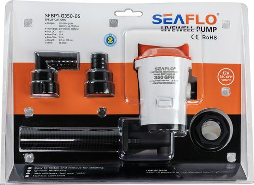 Аэратор горизонтальный 12 В, 350 GPH (1324,8 л/час), SeaFlo