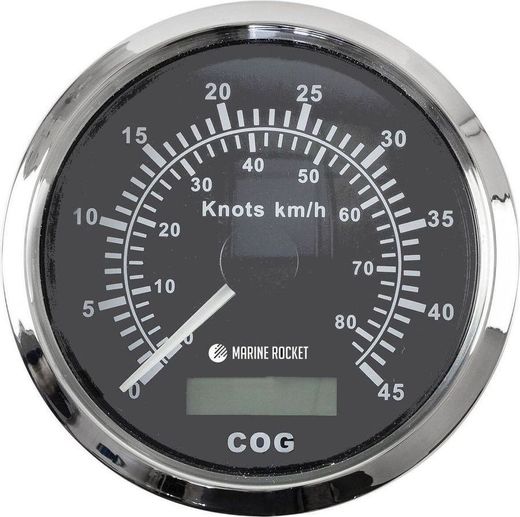 GPS-спидометр аналоговый 0-45 узлов, черный циферблат, нержавеющий ободок, выносная антенна, д. 85 мм, Marine Rocket