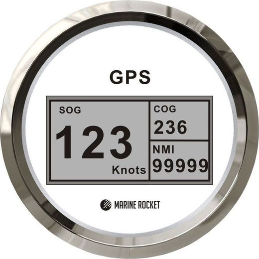GPS-спидометр электронный, белый циферблат, нержавеющий ободок, выносная антенна, д. 85 мм, Marine Rocket