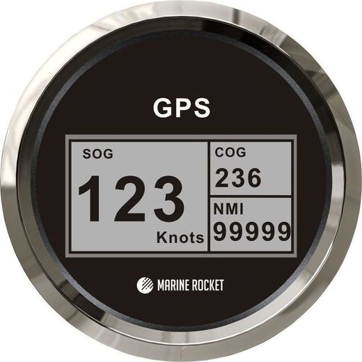 GPS-спидометр электронный, черный циферблат, нержавеющий ободок, выносная антенна, д. 85 мм, Marine Rocket