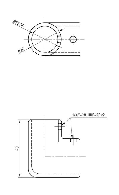 Колено леера 7/8" (22 мм), 90 град