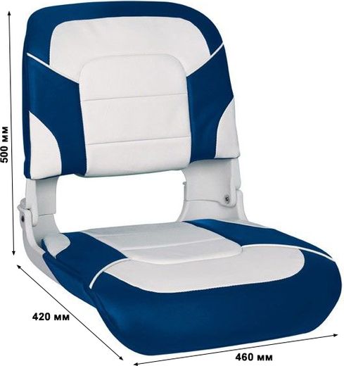 Кресло для катера (яхты) пластмассовое складное с подложкой All Weather High Back Seat, белый/синий