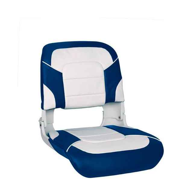Кресло для катера (яхты) пластмассовое складное с подложкой All Weather High Back Seat, белый/синий