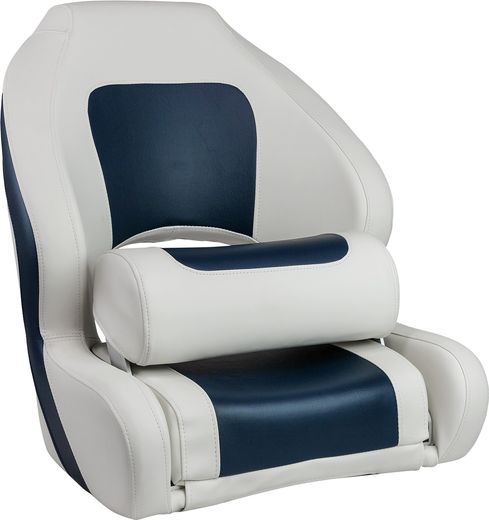Кресло для катера (яхты) с болстером Delux Sport Flip Up, обивка винил, цвет белый/синий (MR18004)