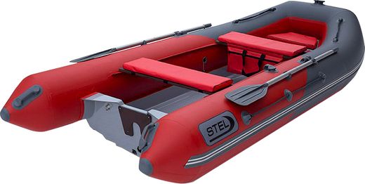 Лодка РИБ (RIB) STEL R-375, красный/графит, накладки на рундук и банки, защита киля, корпус графит