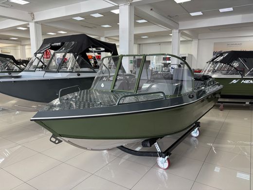 Моторная лодка, Неман 450 DCM PRO, зелёно-серая с Marine Rocket MREF40FEL-T