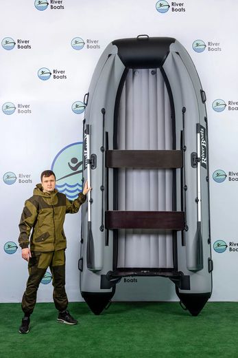 Надувная лодка ПВХ, RiverBoats RB 370 НДНД, ф/б, серо-белый