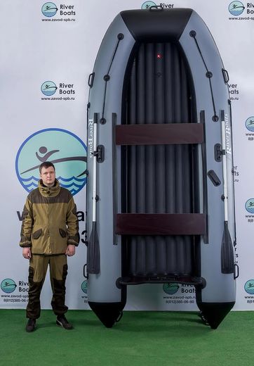 Надувная лодка ПВХ, RiverBoats RB 370 НДНД, серо-белый
