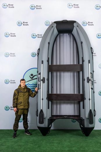 Надувная лодка ПВХ, RiverBoats RB 390 НДНД, ф/б, серо-оранжевый