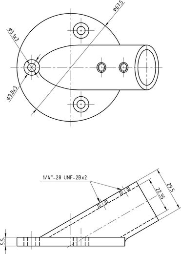 Основание стойки леера 7/8" (22 мм), 30 град, круглое