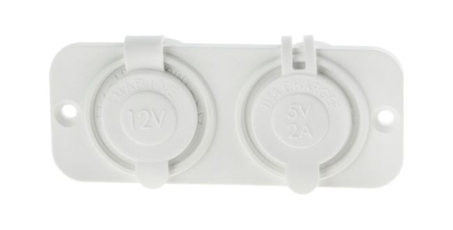 Панель с USB-разъемом 5В 2.1А и прикуривателем, белая