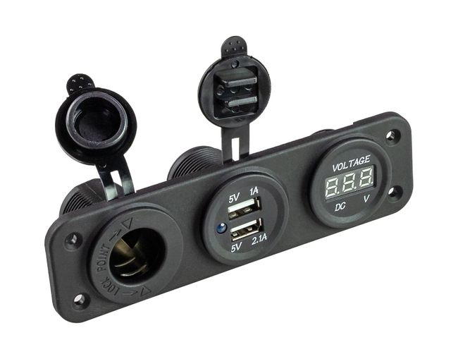 Панель с USB-разъемом 5в 2.1А, прикуривателем и вольтметром
