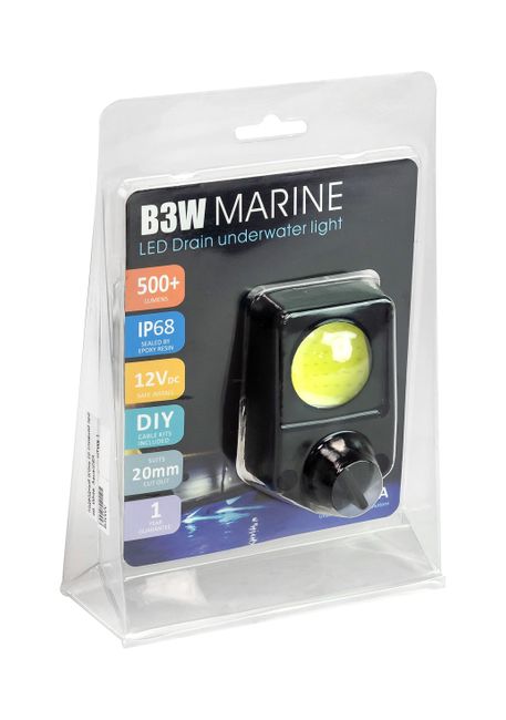 Подводный огонь со сливной пробкой B3W белый, 5w, АкваИДЕЯ / AquaIDEA