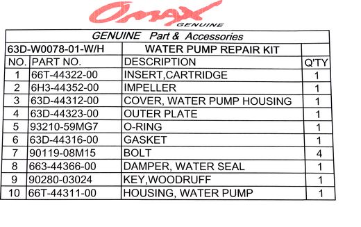 Ремкомплект помпы c корпусом Yamaha 40/50/60, Omax