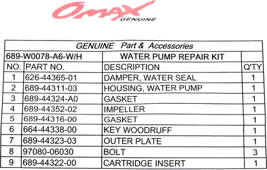 Ремкомплект помпы с корпусом Yamaha 20-30A, Omax