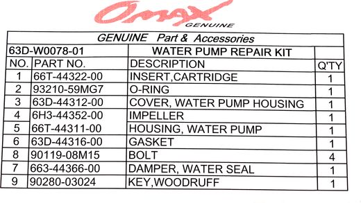 Ремкомплект помпы Yamaha 40/50/60, Omax