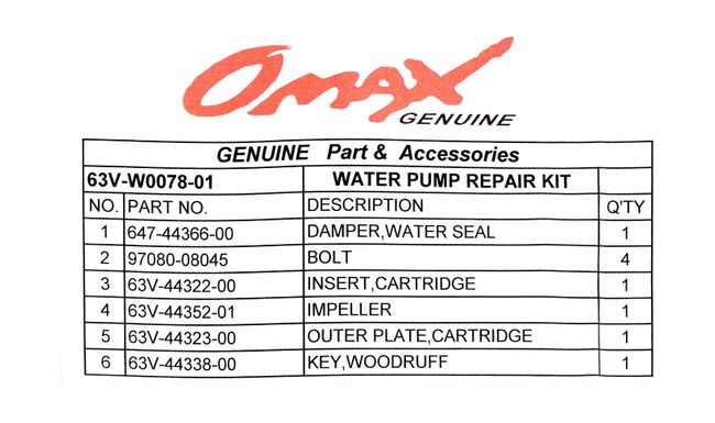Ремкомплект помпы Yamaha 9.9-15, Omax