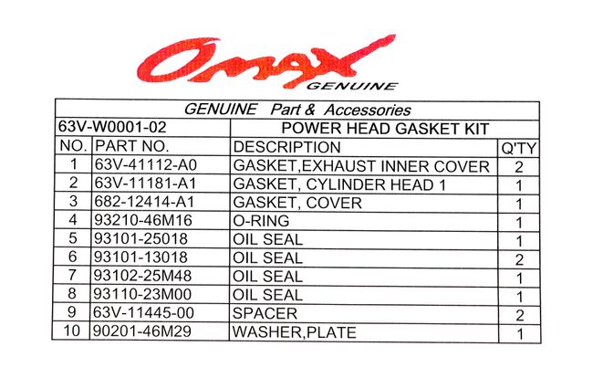 Ремкомплект блока Yamaha 9.9F/15F, Omax