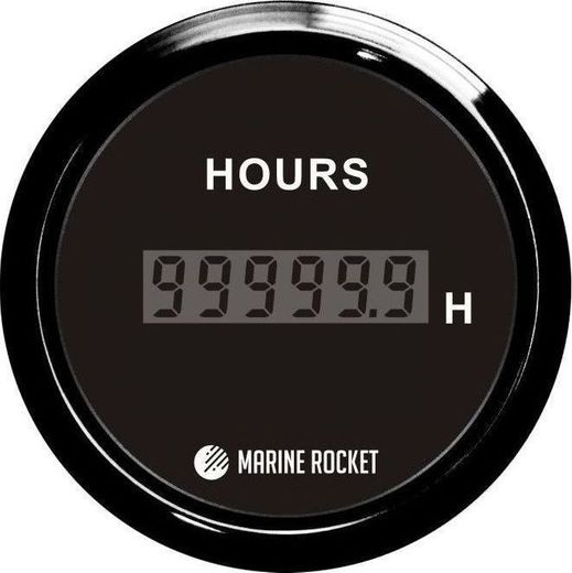 Счетчик моточасов цифровой 0-99999, 9 ч., черный циферблат, черный ободок, д. 52 мм, Marine Rocket