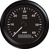 Тахометр 0-6000 об/мин со счетчиком моточасов делитель 1-10, черный циферблат, черный ободок, д. 85 мм