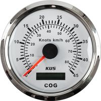 GPS-спидометр аналоговый 0-45 узлов, белый циферблат, нержавеющий ободок, выносная антенна, д. 85 мм