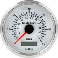 GPS-спидометр аналоговый 0-60 узлов, белый циферблат, нержавеющий ободок, выносная антенна, д. 85 мм
