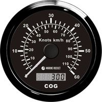 GPS-спидометр аналоговый 0-60 узлов, черный циферблат, черный ободок, выносная антенна, д. 85 мм