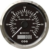 GPS-спидометр аналоговый 0-60 узлов, черный циферблат, нержавеющий ободок, выносная антенна, д. 85 мм, Marine Rocket