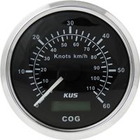 GPS-спидометр аналоговый 0-60 узлов, черный циферблат, нержавеющий ободок, выносная антенна, д. 85 мм