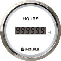Счетчик моточасов цифровой 0-99999, 9 ч., белый циферблат, нержавеющий ободок, д. 52 мм, Marine Rocket