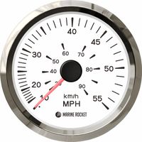 Спидометр манометрический 0-55 MPH, белый циферблат, нержавеющий ободок, д. 85 мм, Marine Rocket