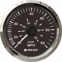 Спидометр манометрический 0-55 MPH, черный циферблат, нержавеющий ободок, д. 85 мм, Marine Rocket