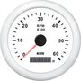 Тахометр 0-6000 об/мин со счетчиком моточасов делитель 1-10, черный циферблат, черный ободок, д. 85 мм