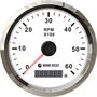 Тахометр 0-6000 об/мин со счетчиком моточасов делитель 1-10, черный циферблат, нержавеющий ободок, Marine Rocket