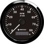 Тахометр 0-8000 об/мин со счетчиком моточасов делитель 1-10, черный циферблат, черный ободок, Marine Rocket